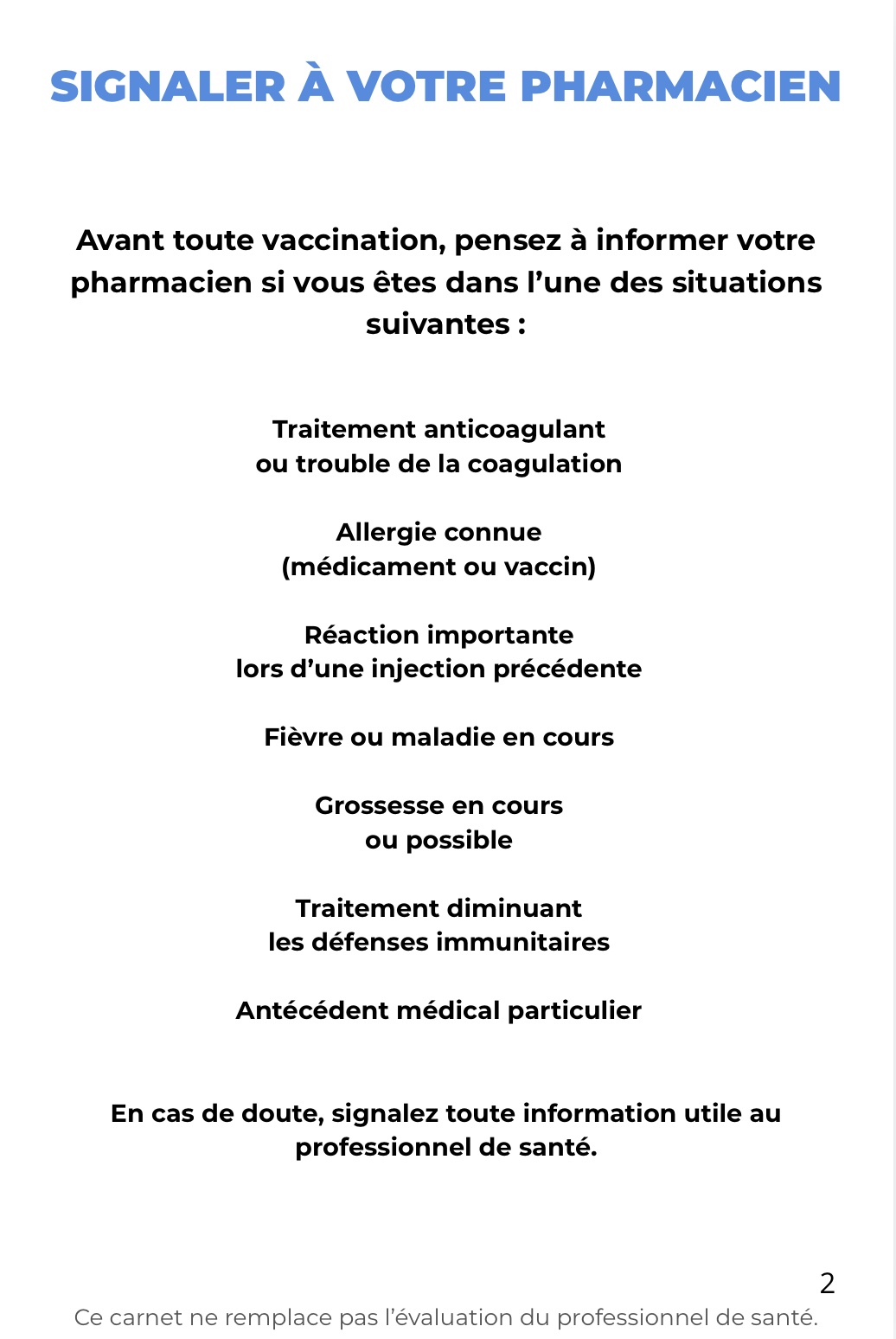 Précautions à signaler avant vaccination