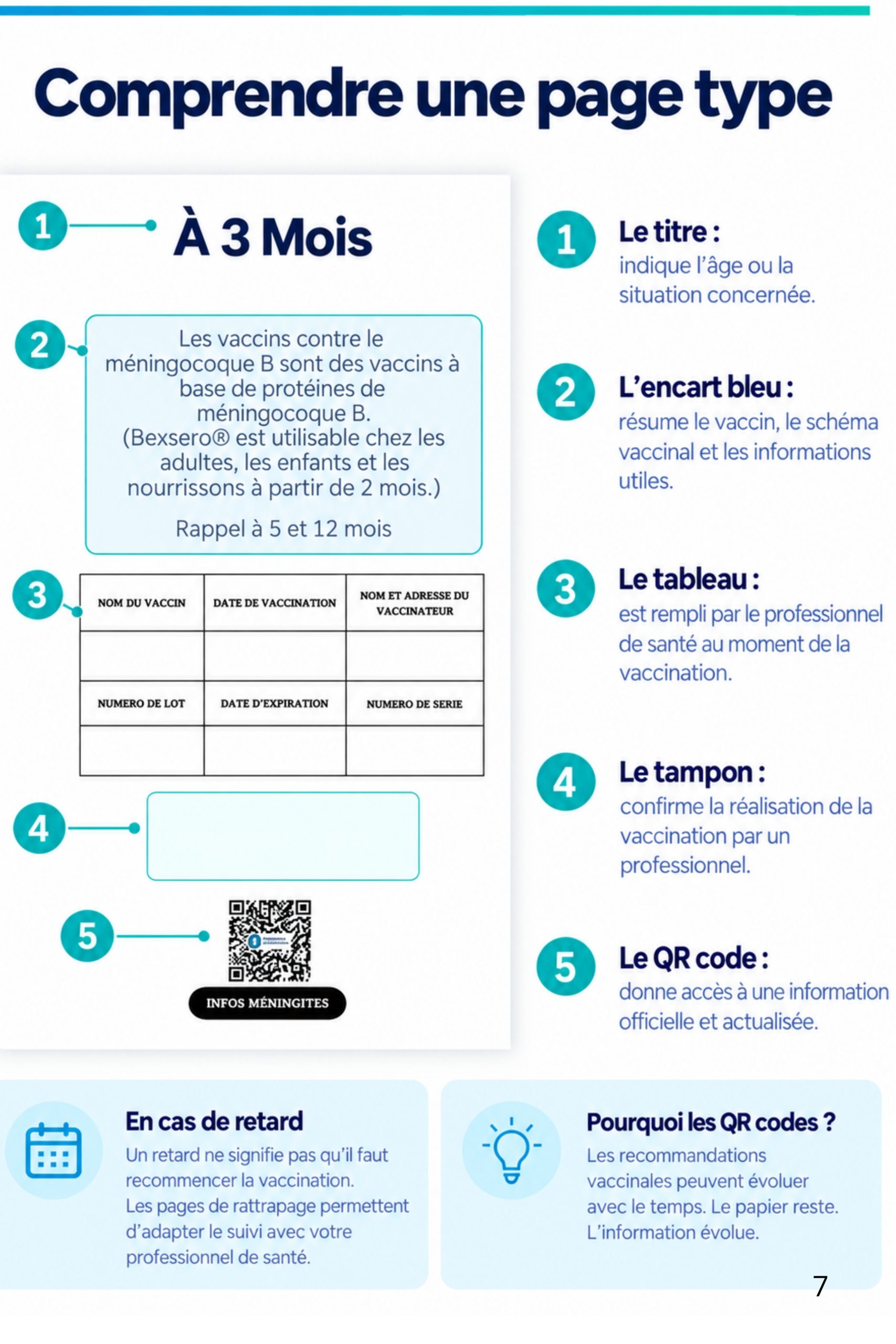 Aperçu réel des pages du guide Mon Carnet de Vaccinations, avec repères par âge et QR codes